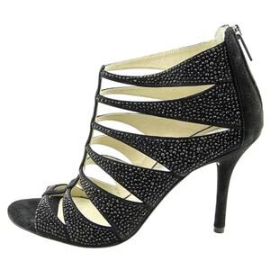 MICHAEL Michael Kors Womans 9 Mavis Black Sparkle Cage Stiletto Heel Prom Formal